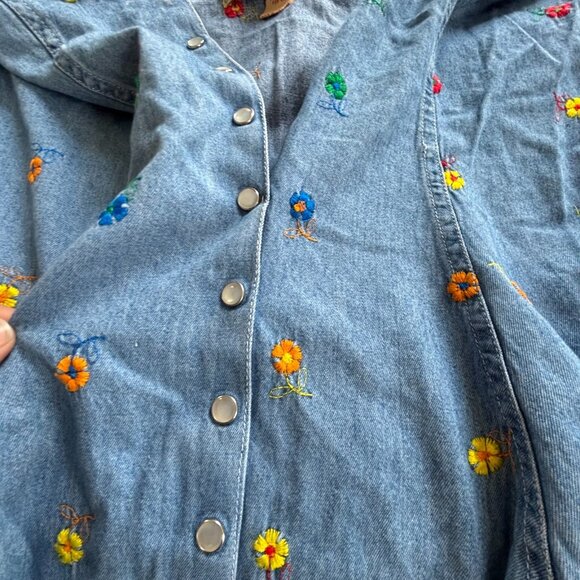 Vtg Kalifornia Juniors Dress Size 13 Denim Western Floral Embroidered Y2K 18663 - Picture 8 of 10